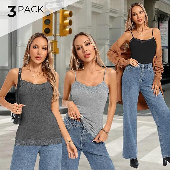 Womens Lace V-Neck Adjustable Thin-Strap Tank Top