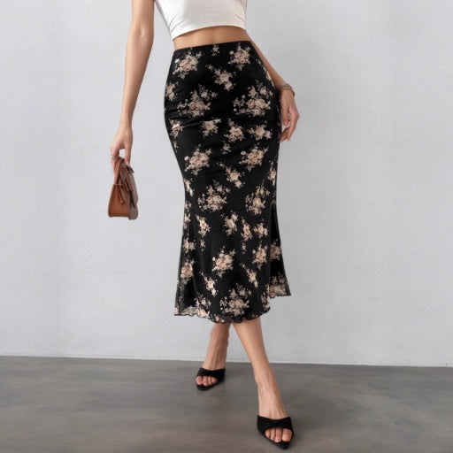 Ruffled Hemline Mid-length Sheath Skirt