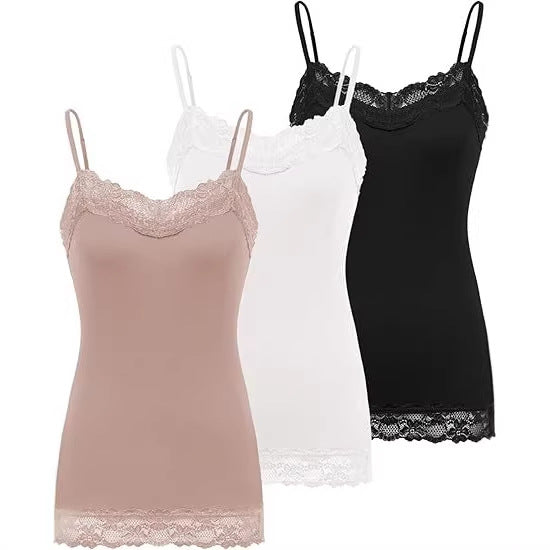 Womens Lace V-Neck Adjustable Thin-Strap Tank Top