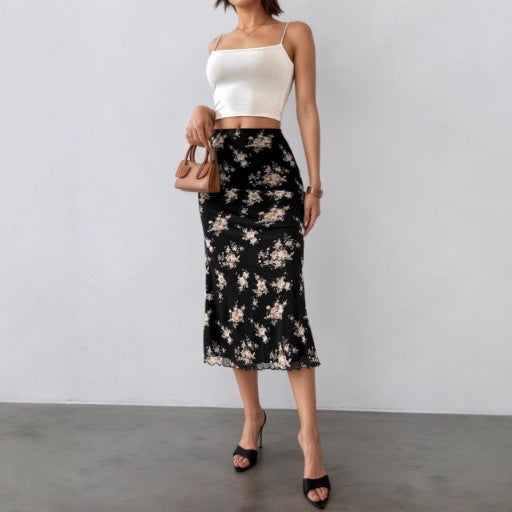Ruffled Hemline Mid-length Sheath Skirt