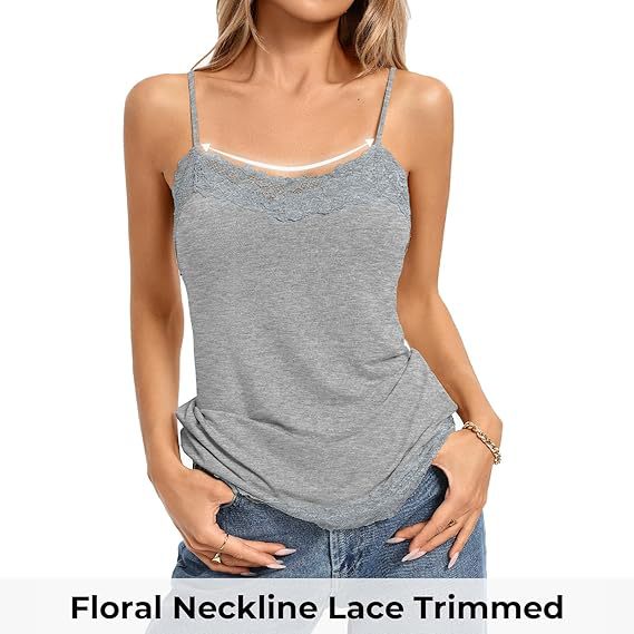 Womens Lace V-Neck Adjustable Thin-Strap Tank Top