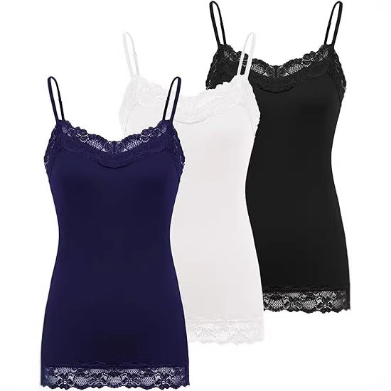 Womens Lace V-Neck Adjustable Thin-Strap Tank Top