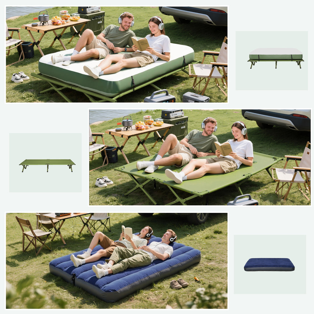 2-Person Tent Cot, 4-in-1 Elevated Camping Bed Combo with Air Mattress, Bed Cover, Foot Pump, Folding Off Ground Double Tent for Camping, Hiking, Backpacking