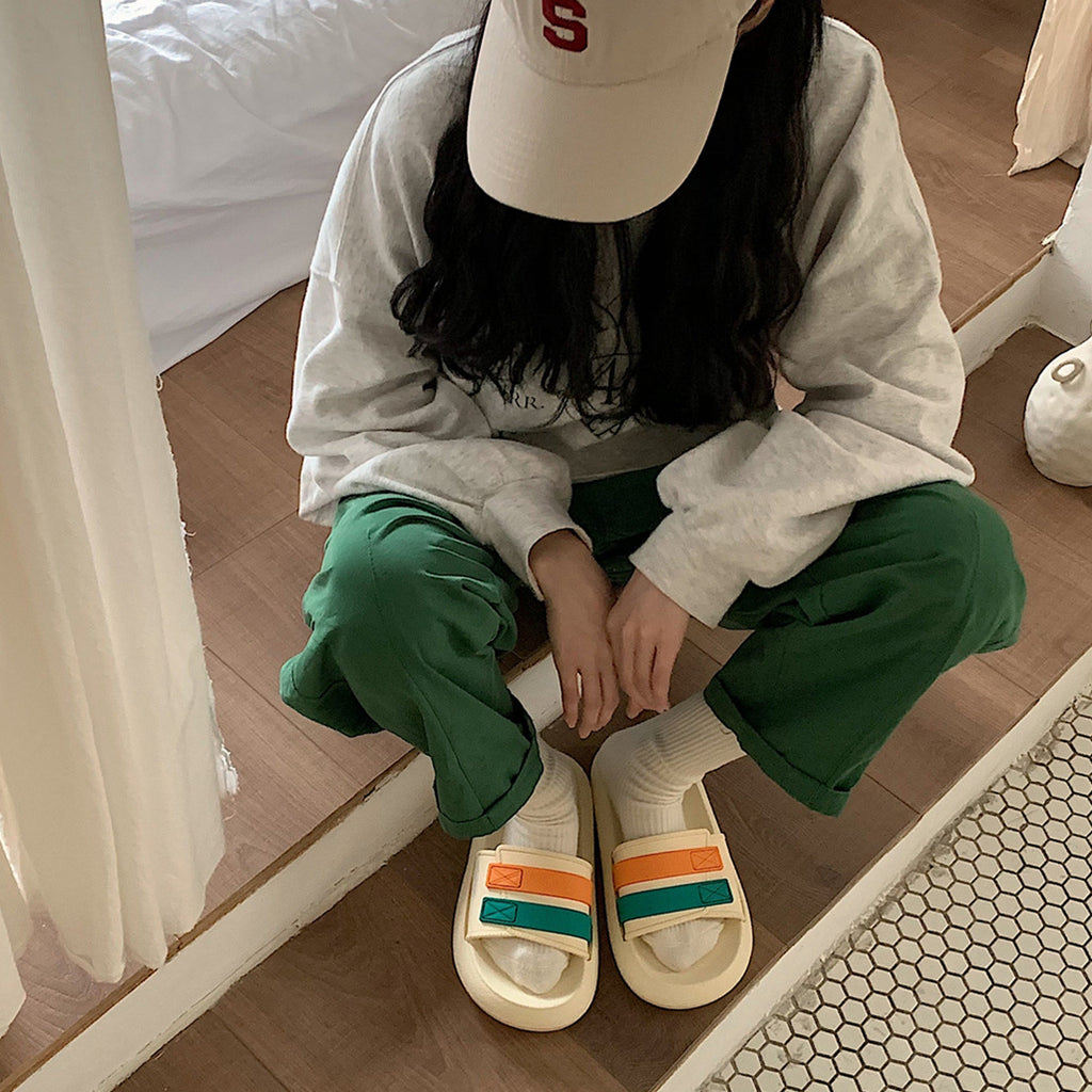 Fashion Outer Wear Thick-soled Striped Beach Shoes Women