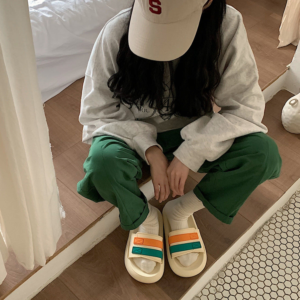 Fashion Outer Wear Thick-soled Striped Beach Shoes Women