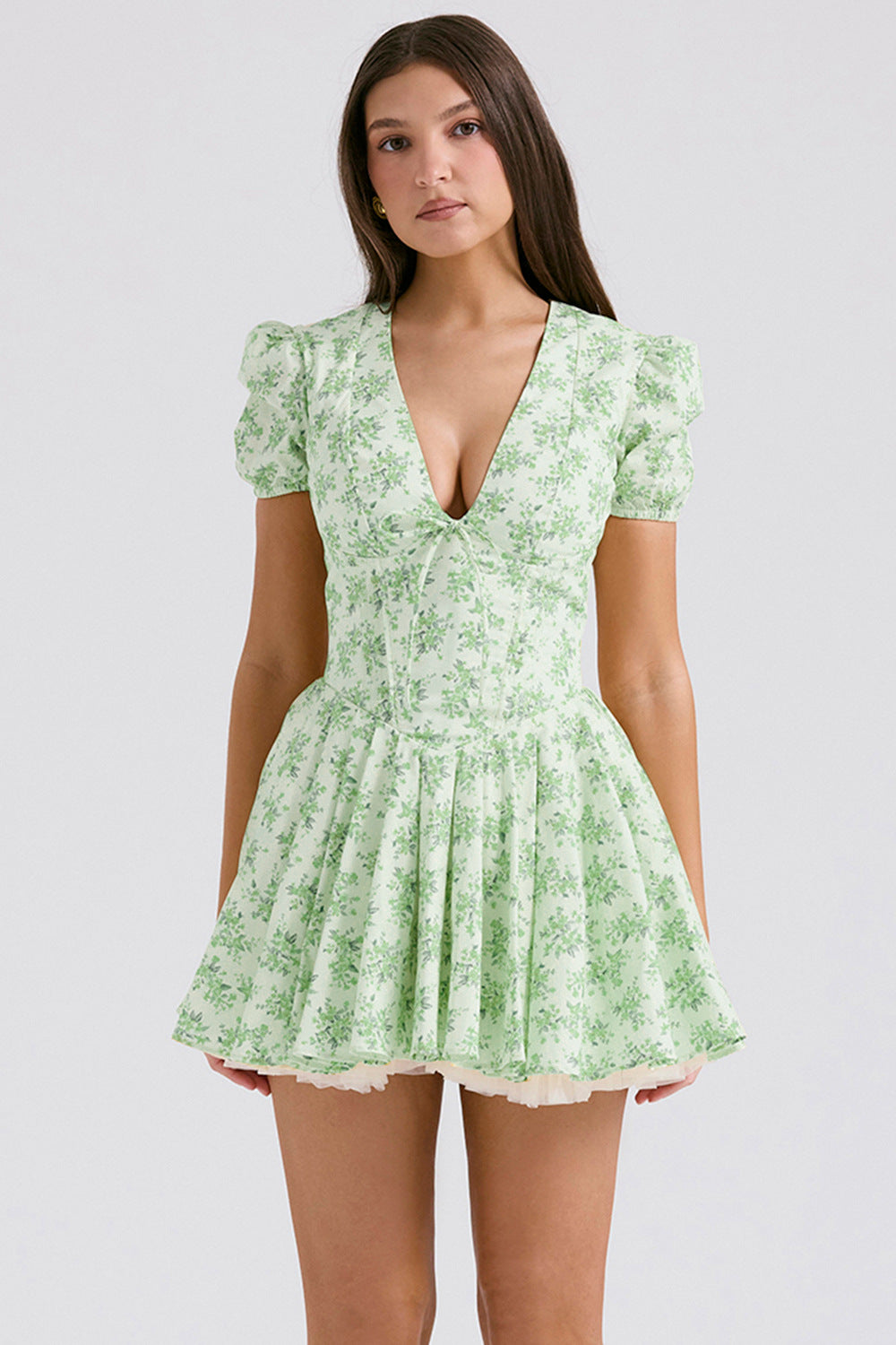 French-style Sweet Floral Puff-Sleeve Dress For Women