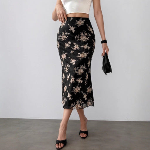 Ruffled Hemline Mid-length Sheath Skirt