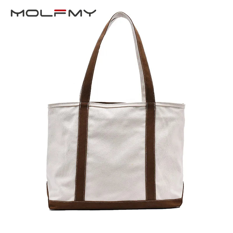 Simple Canvas Bag Women's Handbag Zipper Shoulder Bag 2022 Fashion Striped Strap Large Capacity Ladies Square Tote Shopping Bag