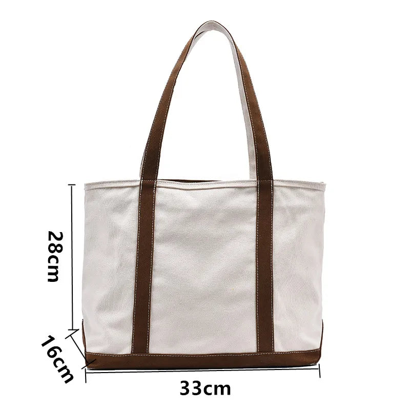 Simple Canvas Bag Women's Handbag Zipper Shoulder Bag 2022 Fashion Striped Strap Large Capacity Ladies Square Tote Shopping Bag