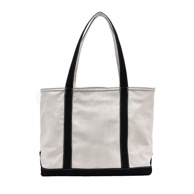 Simple Canvas Bag Women's Handbag Zipper Shoulder Bag 2022 Fashion Striped Strap Large Capacity Ladies Square Tote Shopping Bag