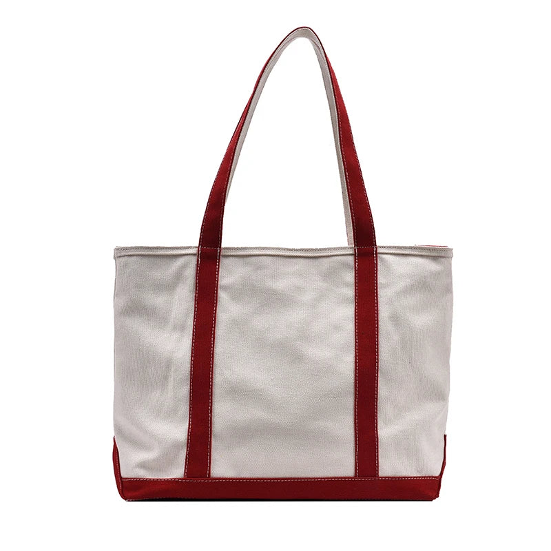 Simple Canvas Bag Women's Handbag Zipper Shoulder Bag 2022 Fashion Striped Strap Large Capacity Ladies Square Tote Shopping Bag