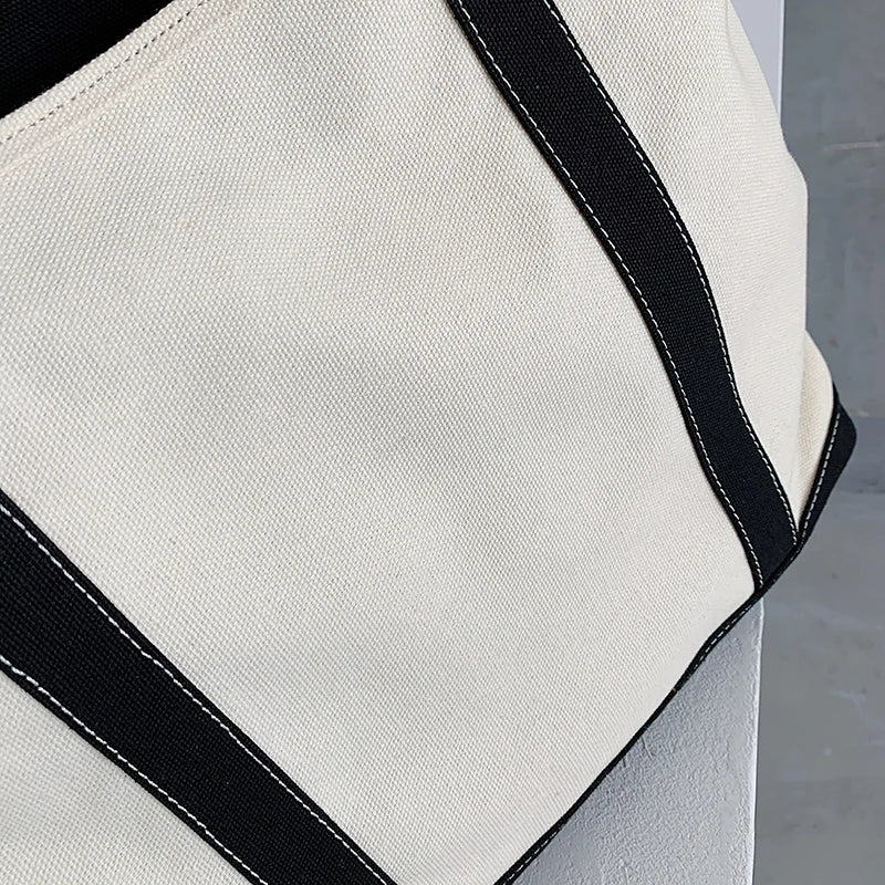 Simple Canvas Bag Women's Handbag Zipper Shoulder Bag 2022 Fashion Striped Strap Large Capacity Ladies Square Tote Shopping Bag