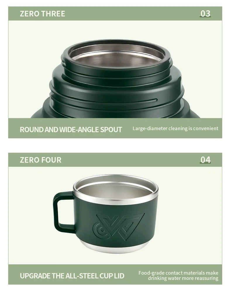 2.5L Super Large Stainless Steel Vacuum Thermos, Double Walled Insulated Flask for Hot & Cold Beverages, Travel & Camping Essent