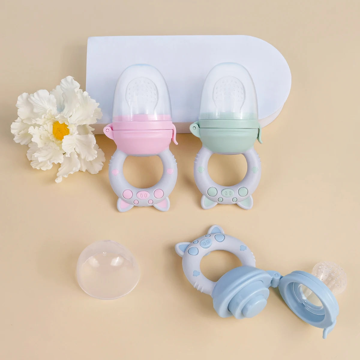 TYRY.HU 4pcs/set Silicone Fruit & Vegetable Feeder for Infants and Toddlers 6-36 months Food Grade Teething & Feeding Pacifier