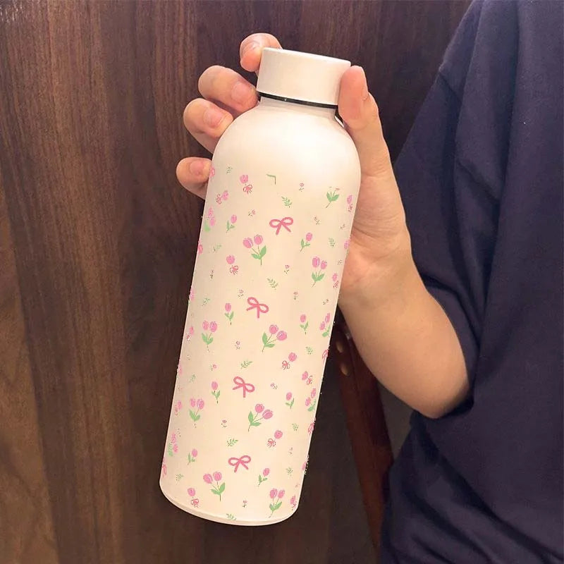 Luxurious And Fashionable Tulip Stainless Steel Water Bottle, 500ml-BWBG/16.9oz Reusable Vacuum Insulated Flask Cup
