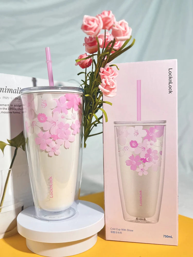 Summer Large Capaci St Cup Office Use Convenient Handheld Cherry Blossom Pattern Fre Girl Sle Lo N Lo Water Bottle