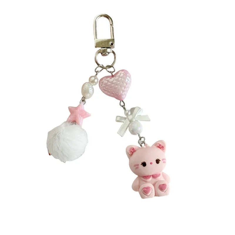 Cute cartoon bag pendant, little rabbit phone chain, heart-shaped CCD camera lanyard, furry ball keychain, anti loss pendant