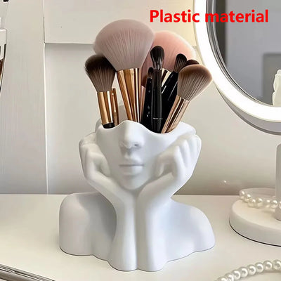 Makeup Brush Holder,Human Face Art Desktop Decoration,Vase,Compatible with Makeup,Eyebrow Pencils,Home Organizer,Plastic Material