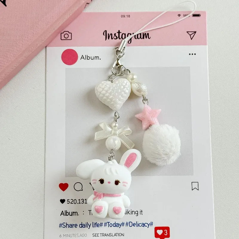 Cute cartoon bag pendant, little rabbit phone chain, heart-shaped CCD camera lanyard, furry ball keychain, anti loss pendant