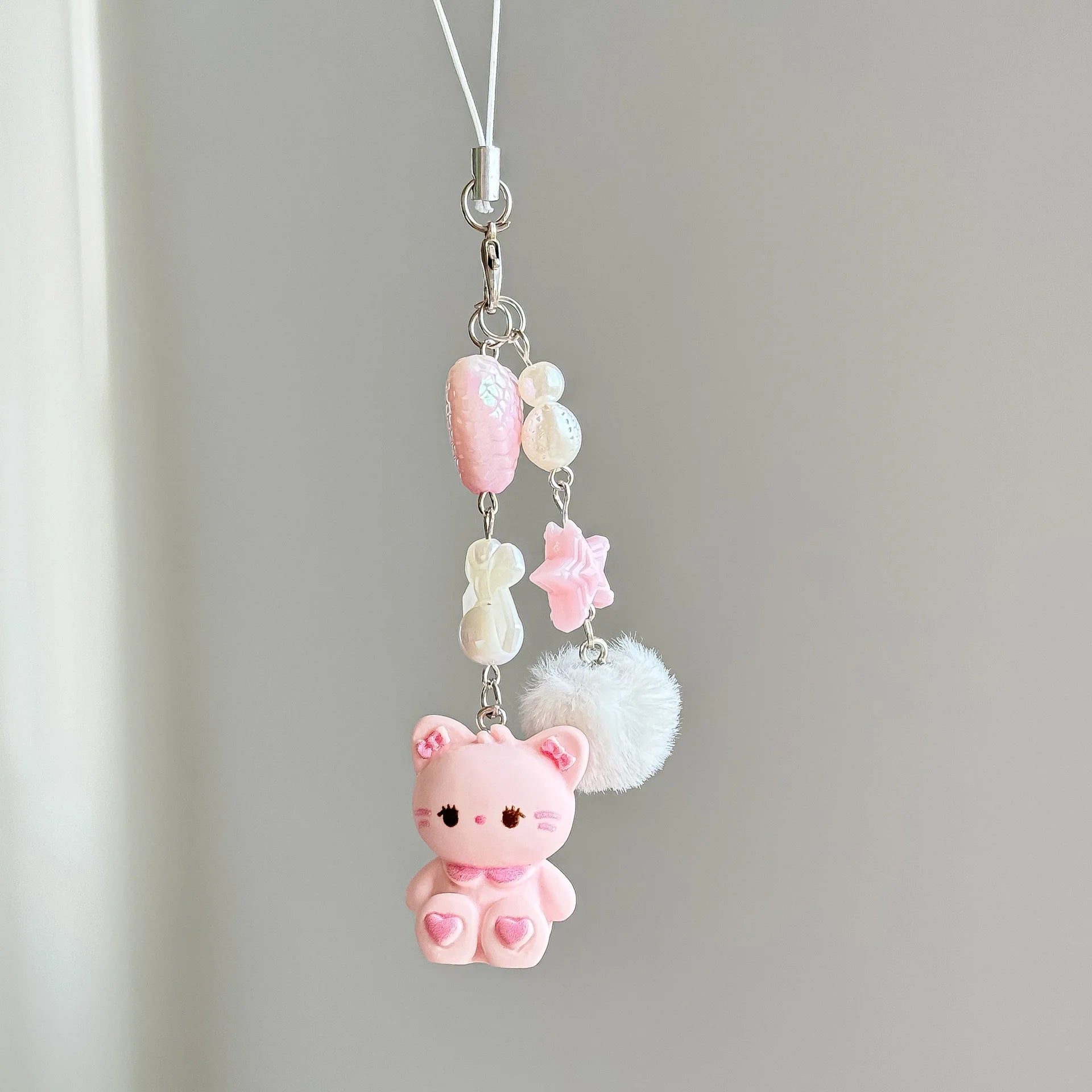 Cute cartoon bag pendant, little rabbit phone chain, heart-shaped CCD camera lanyard, furry ball keychain, anti loss pendant