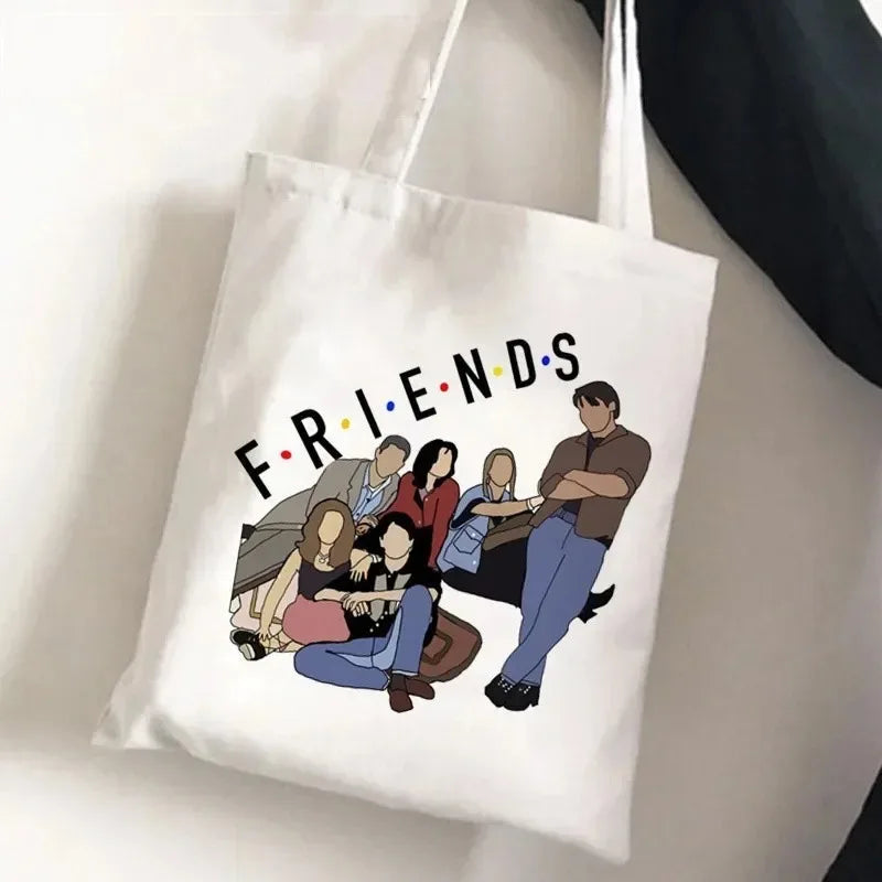 Friends Tv Show Series Pattern Tote Bag Fashionable Canvas Bags Parties Travel and Shopping Machine Washable Handbag Fans Gifts