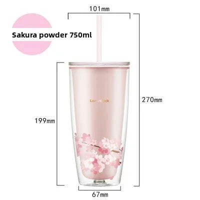 Summer Large Capaci St Cup Office Use Convenient Handheld Cherry Blossom Pattern Fre Girl Sle Lo N Lo Water Bottle