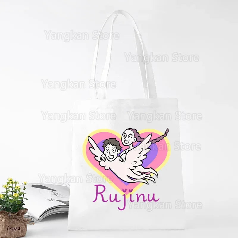 Kpop Demon Hunter Canvas Bag Women Girls Simple Large Capacity Demon Hunters Handbag Shoulder Bag Tote Reusable Student Bookbag