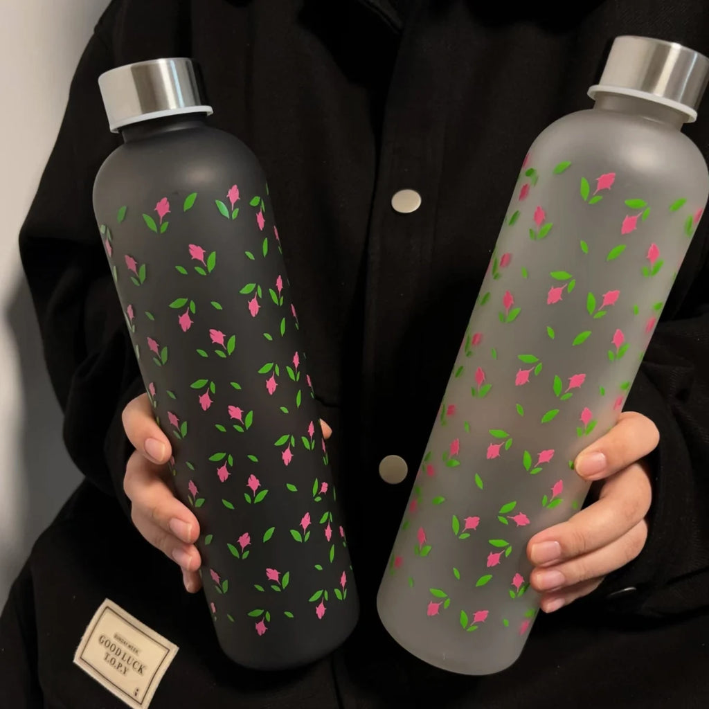 1000ml (33.81fl oz) Ditsy Floral Pattern Water Bottle - Leak-Proof, Portable, Christmas Gift for Friends/Students/Coup