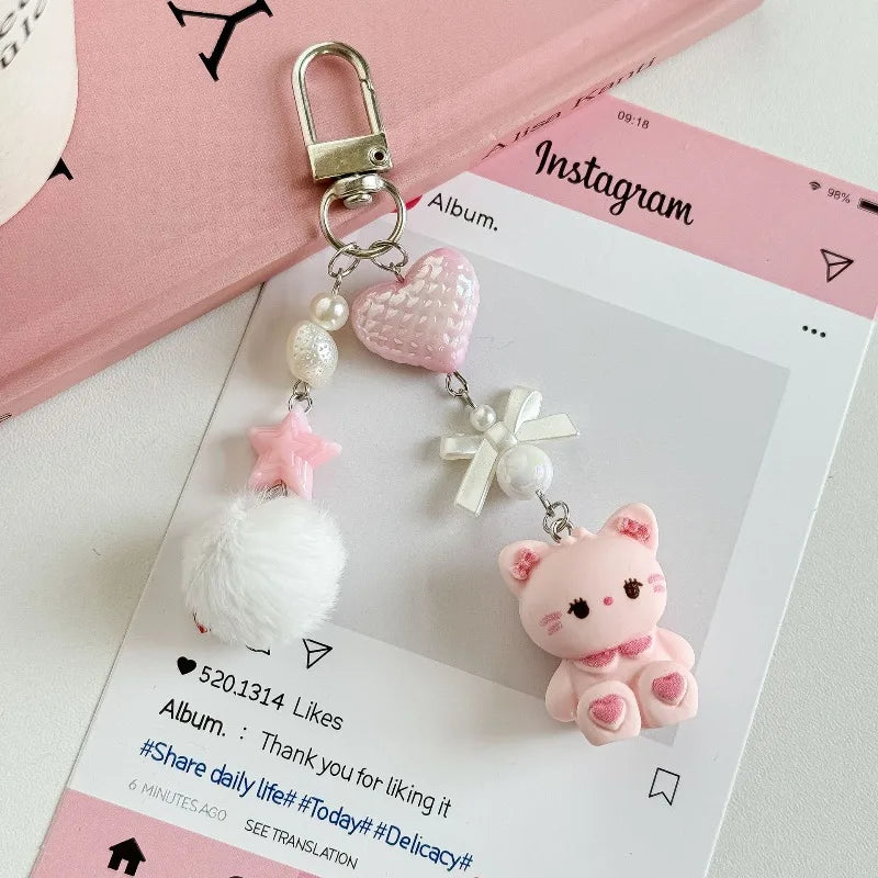 Cute cartoon bag pendant, little rabbit phone chain, heart-shaped CCD camera lanyard, furry ball keychain, anti loss pendant