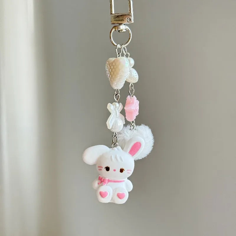 Cute cartoon bag pendant, little rabbit phone chain, heart-shaped CCD camera lanyard, furry ball keychain, anti loss pendant
