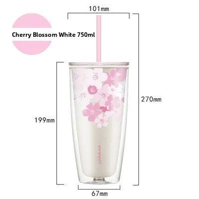 Summer Large Capaci St Cup Office Use Convenient Handheld Cherry Blossom Pattern Fre Girl Sle Lo N Lo Water Bottle