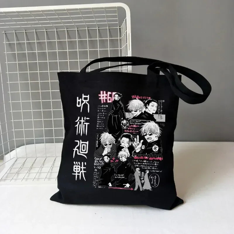 Women Bag Jujutsu Kaisen Canvas Bag Japanese Anime Women Shoulder Bag Ins Harajuku Large Capacity Vintage Cartoon Shopper Bags
