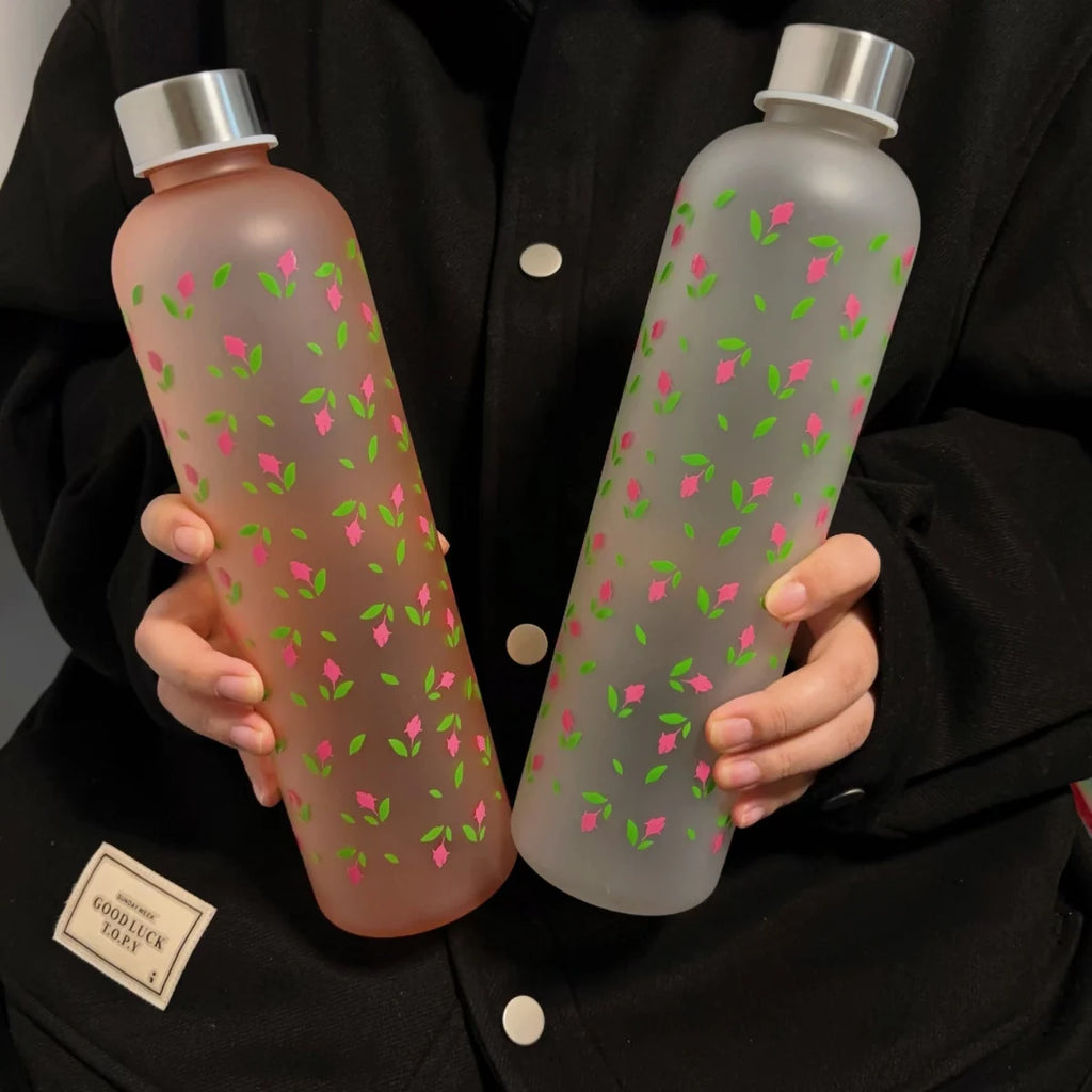 1000ml (33.81fl oz) Ditsy Floral Pattern Water Bottle - Leak-Proof, Portable, Christmas Gift for Friends/Students/Coup