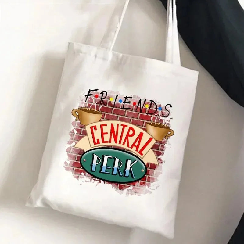 Friends Tv Show Series Pattern Tote Bag Fashionable Canvas Bags Parties Travel and Shopping Machine Washable Handbag Fans Gifts