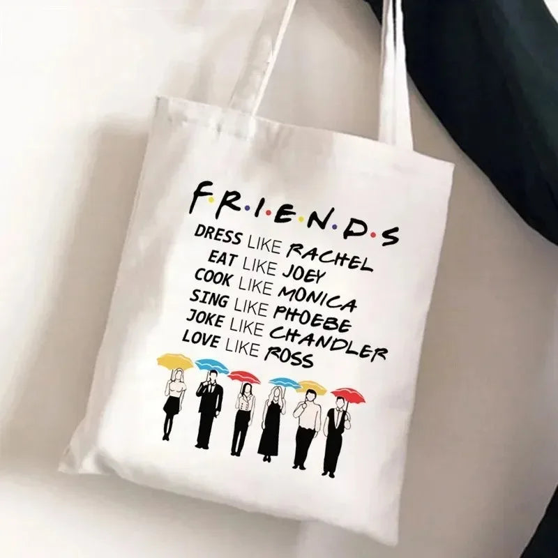Friends Tv Show Series Pattern Tote Bag Fashionable Canvas Bags Parties Travel and Shopping Machine Washable Handbag Fans Gifts