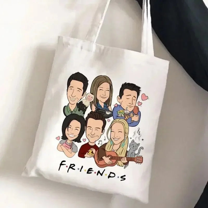 Friends Tv Show Series Pattern Tote Bag Fashionable Canvas Bags Parties Travel and Shopping Machine Washable Handbag Fans Gifts