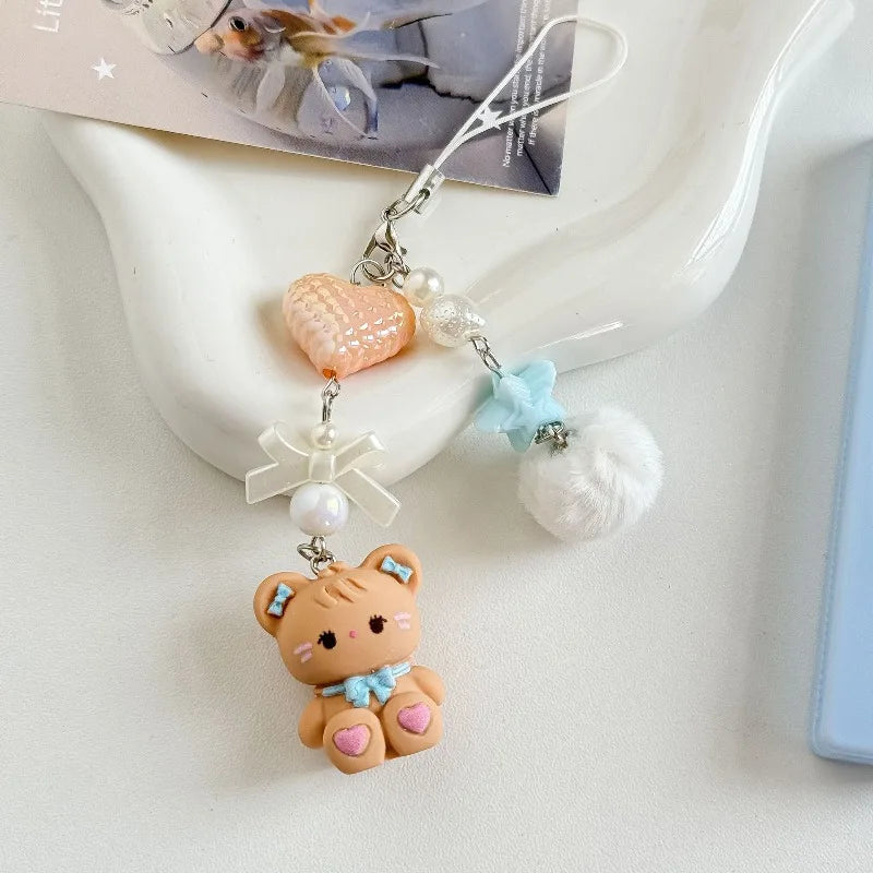 Cute cartoon bag pendant, little rabbit phone chain, heart-shaped CCD camera lanyard, furry ball keychain, anti loss pendant