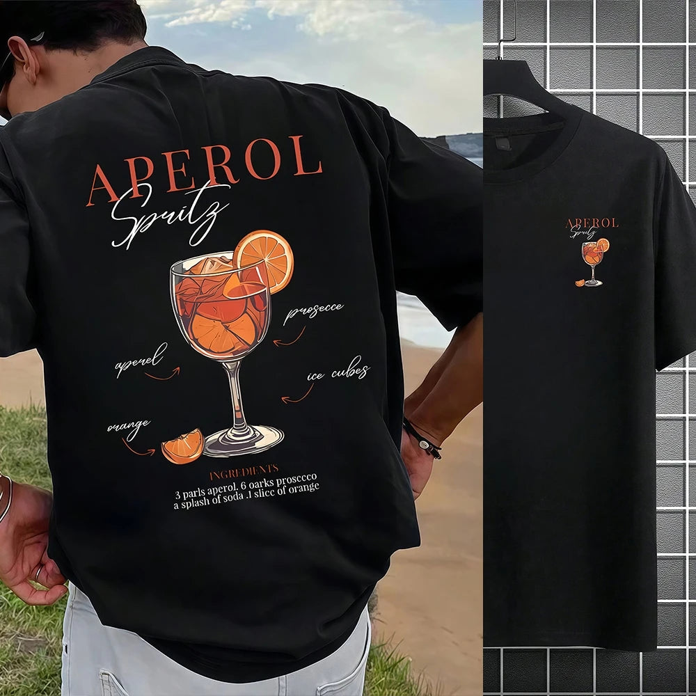 Fashionable vacation men's summer juice printed breathable and comfortable round neck T-shirt outdoor casual top