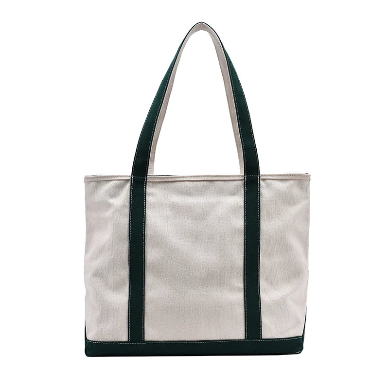 Simple Canvas Bag Women's Handbag Zipper Shoulder Bag 2022 Fashion Striped Strap Large Capacity Ladies Square Tote Shopping Bag