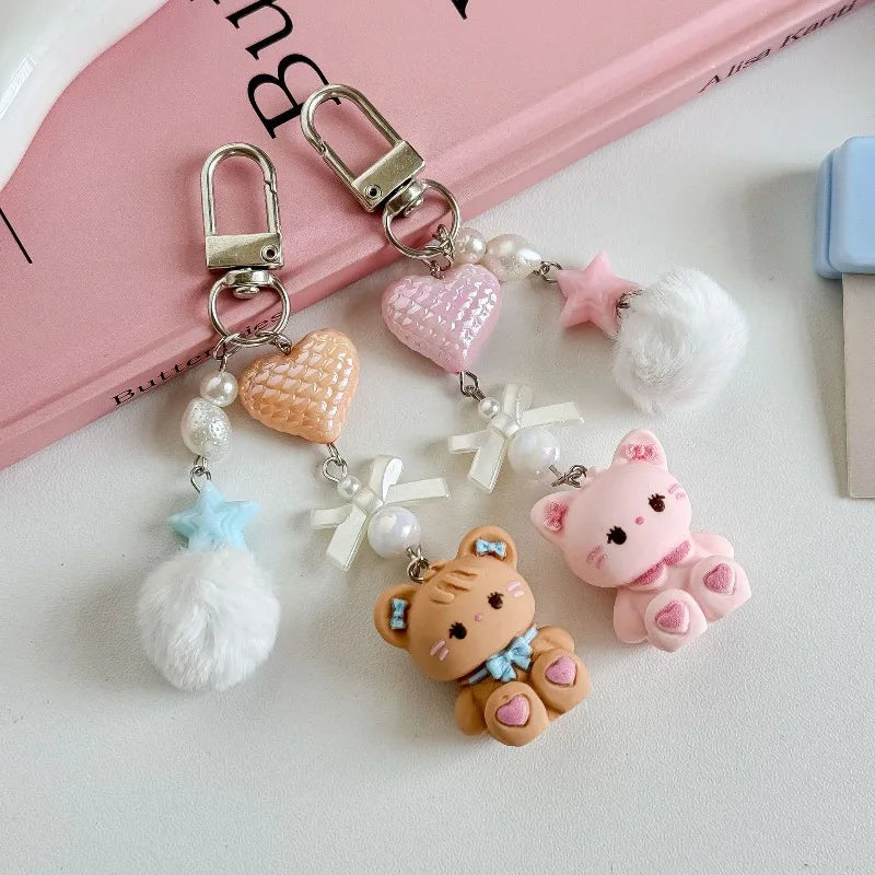 Cute cartoon bag pendant, little rabbit phone chain, heart-shaped CCD camera lanyard, furry ball keychain, anti loss pendant