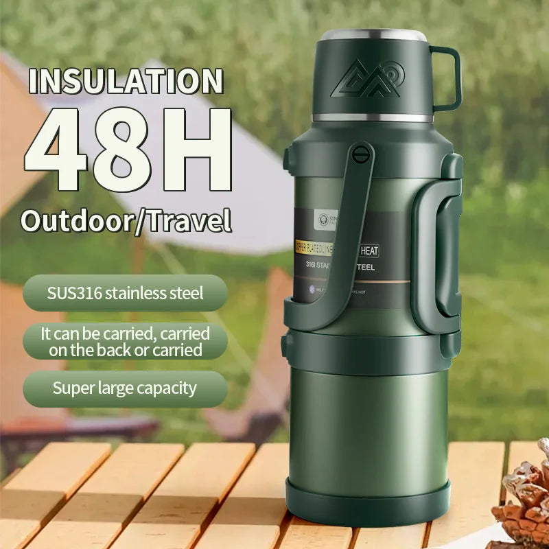 2.5L Super Large Stainless Steel Vacuum Thermos, Double Walled Insulated Flask for Hot & Cold Beverages, Travel & Camping Essent