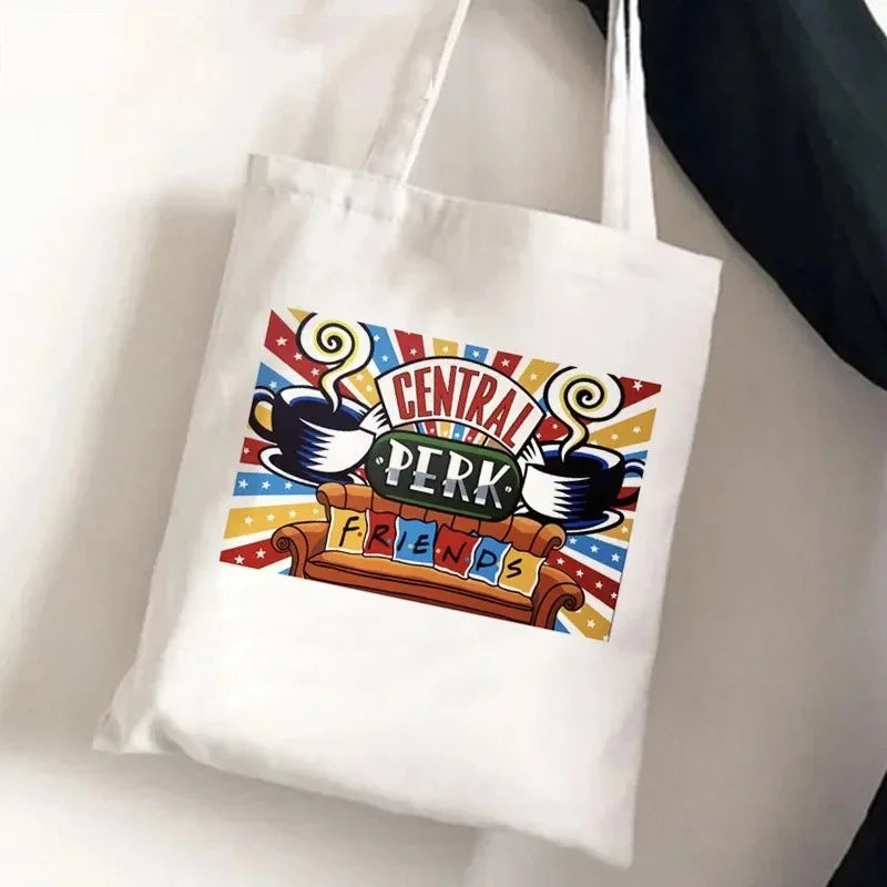 Friends Tv Show Series Pattern Tote Bag Fashionable Canvas Bags Parties Travel and Shopping Machine Washable Handbag Fans Gifts