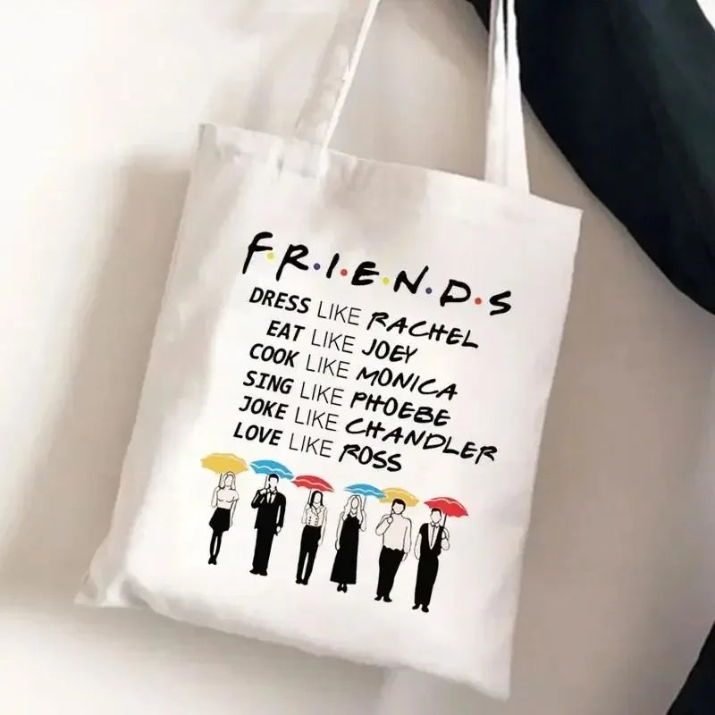 Friends Tv Show Series Pattern Tote Bag Fashionable Canvas Bags Parties Travel and Shopping Machine Washable Handbag Fans Gifts