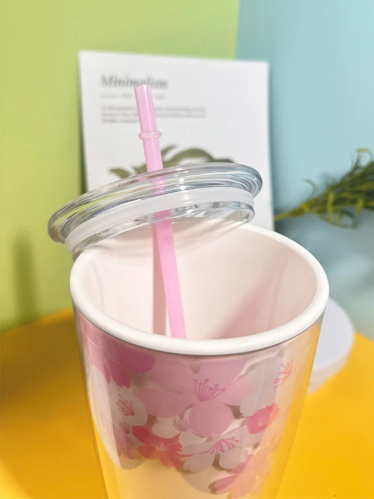 Summer Large Capaci St Cup Office Use Convenient Handheld Cherry Blossom Pattern Fre Girl Sle Lo N Lo Water Bottle