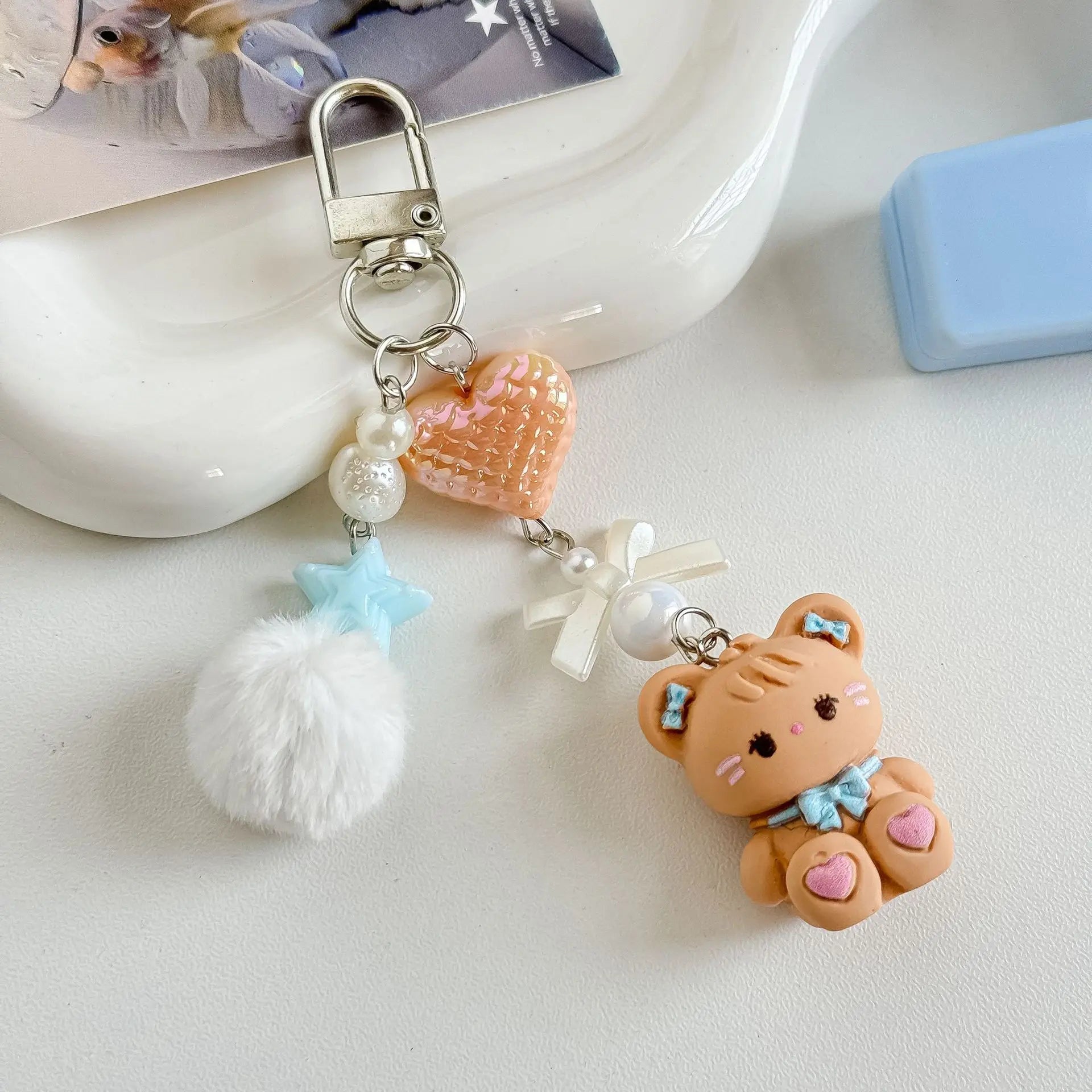 Cute cartoon bag pendant, little rabbit phone chain, heart-shaped CCD camera lanyard, furry ball keychain, anti loss pendant