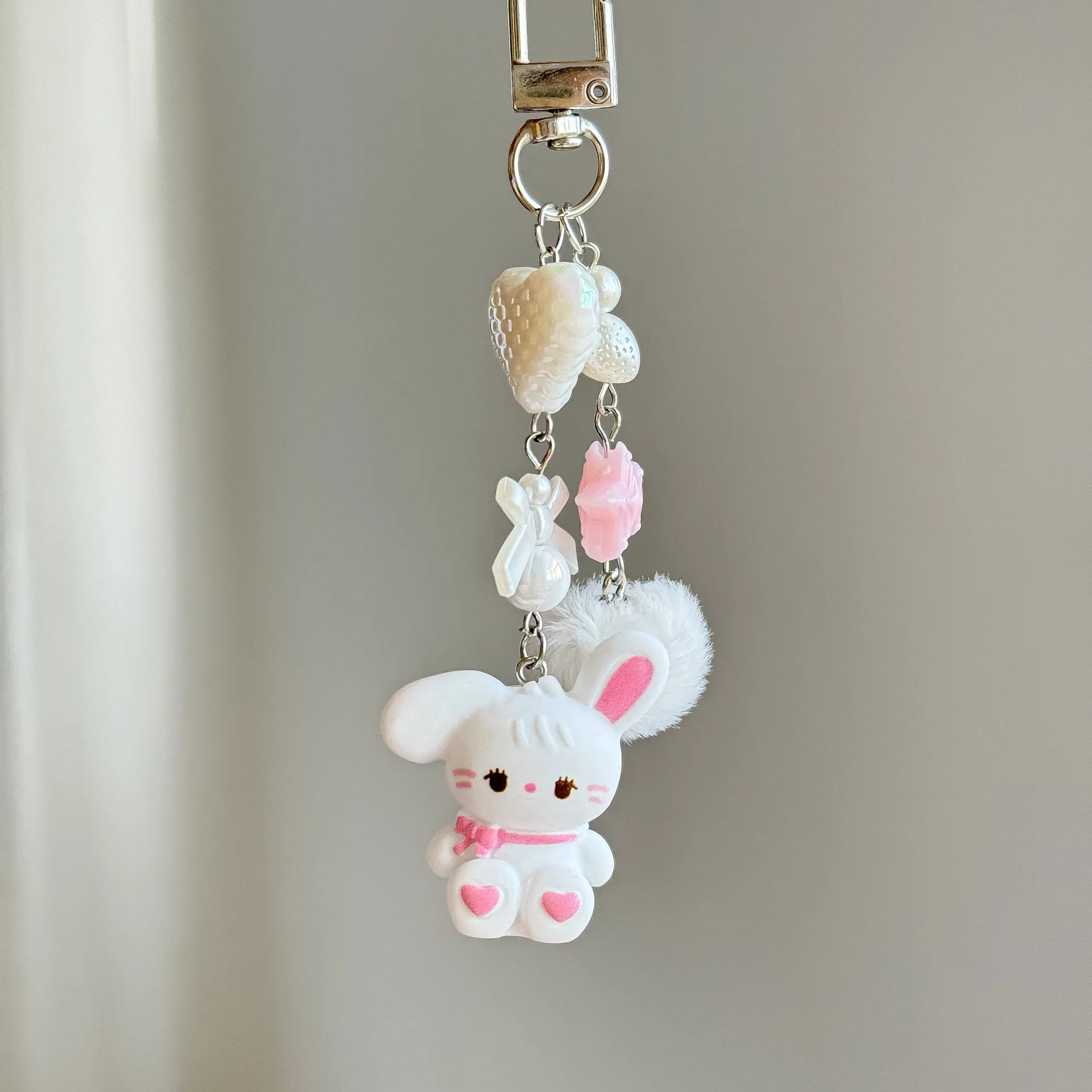 Cute cartoon bag pendant, little rabbit phone chain, heart-shaped CCD camera lanyard, furry ball keychain, anti loss pendant