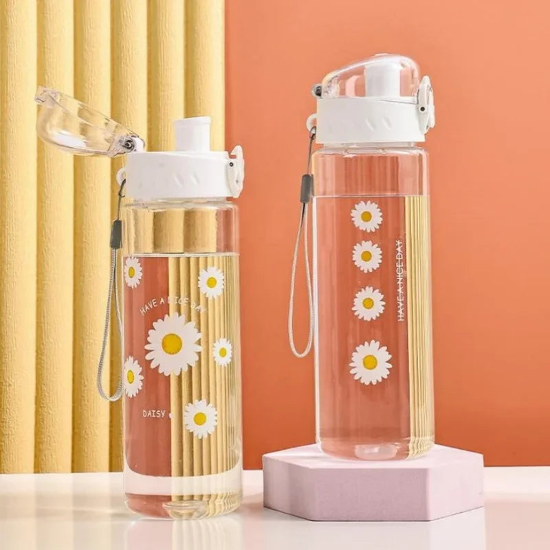 780ml Daisy Flower Plastic Water Bottle Sports Transparent Water Bottle Portable Gym Travel Clear Leakproof Drinking Bottle