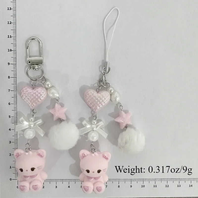 Cute cartoon bag pendant, little rabbit phone chain, heart-shaped CCD camera lanyard, furry ball keychain, anti loss pendant