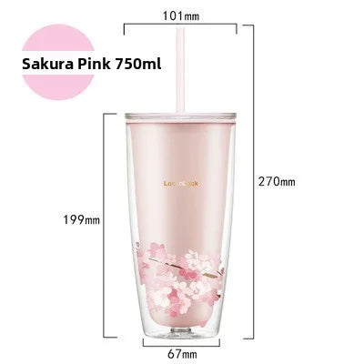Summer Large Capaci St Cup Office Use Convenient Handheld Cherry Blossom Pattern Fre Girl Sle Lo N Lo Water Bottle