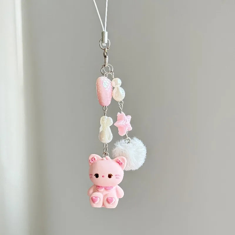 Cute cartoon bag pendant, little rabbit phone chain, heart-shaped CCD camera lanyard, furry ball keychain, anti loss pendant